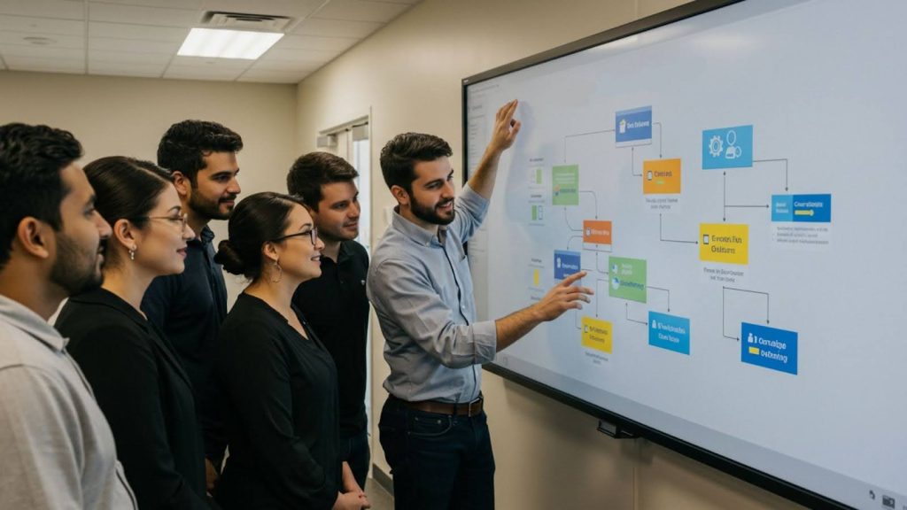 Professional giving a leadership presentation to a New York team