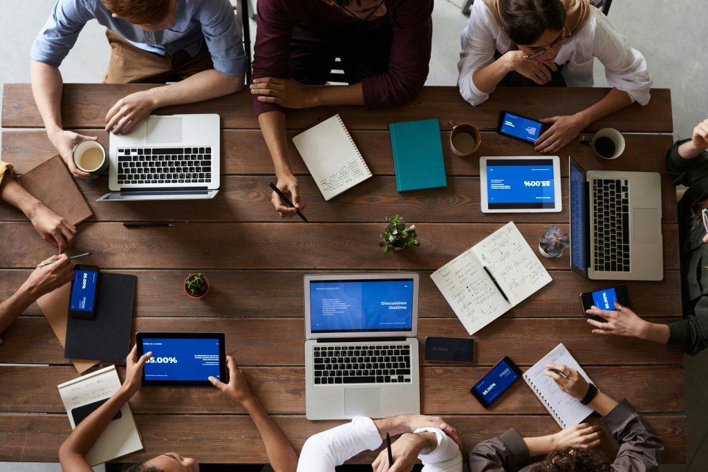 Collaborative team brainstorming session at a NYC office